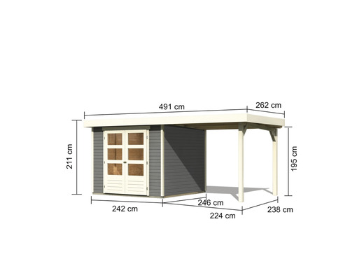 Abmessungen eines Gartenhauses mit Anbau
