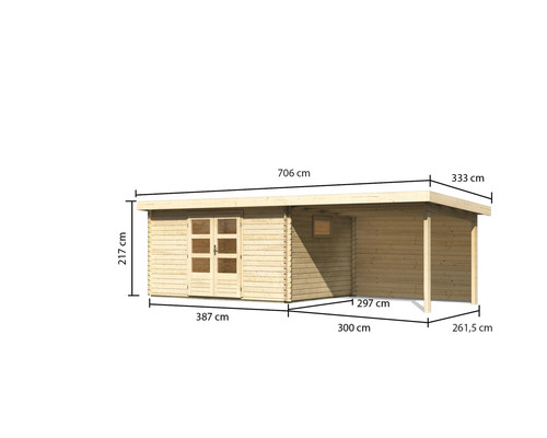 Dimensions cabanon de jardin en bois avec porte double