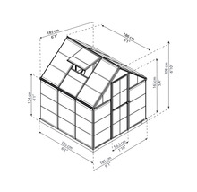 Dessin technique d''une serre avec indication des dimensions.