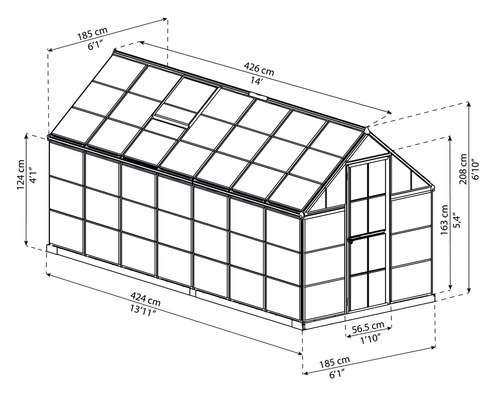 Schéma technique d''une serre avec dimensions