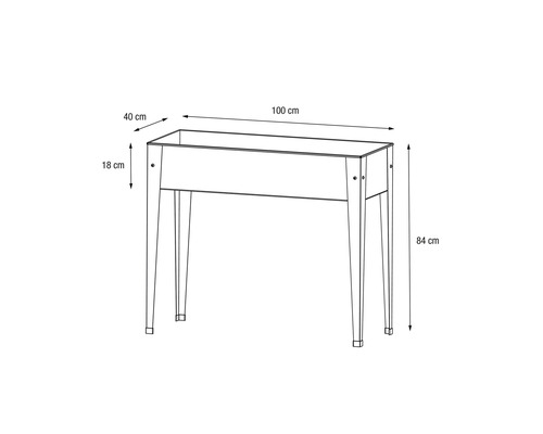 Image d''une table de plantation mesurant 100 cm de long, 40 cm de large et 84 cm de haut.