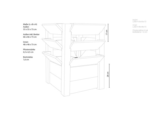 Dessin technique d''un potager surélevé avec les dimensions.