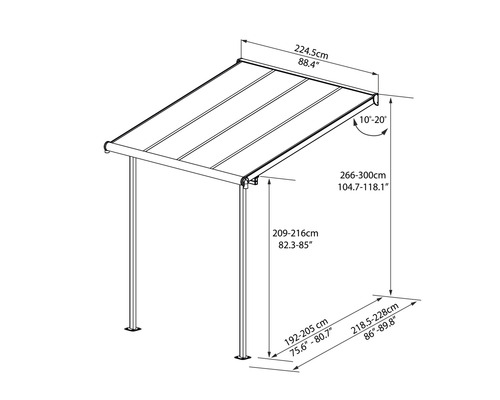 Dessin technique d''un toit de terrasse avec dimensions
