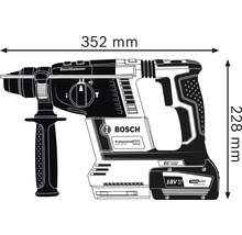 Bosch Bohrhammer mit den Maßen 352 mm Länge und 228 mm Höhe.