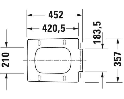 Technische Zeichnung eines Toilettensitzes mit Maßangaben