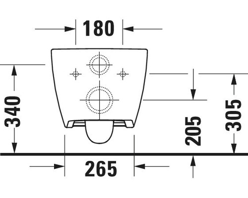Schéma technique de WC suspendu avec dimensions.