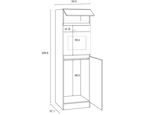 Schéma technique d''une armoire haute avec dimensions.