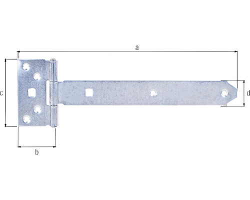 T-Scharnier mit Größenangaben