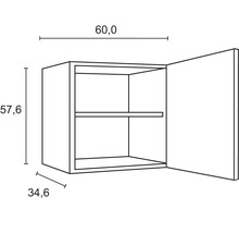 Dessin d''une armoire murale avec porte et étagère intérieure, avec dimensions