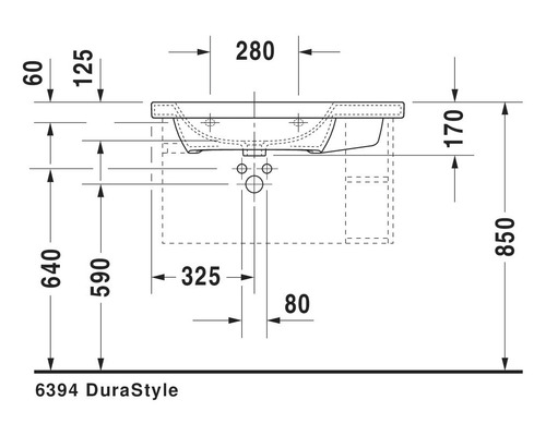 Dessin technique du lavabo Durastyle avec dimensions