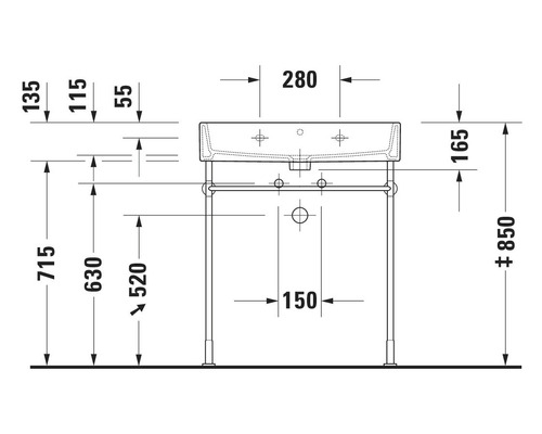 Dessin technique d''un lavabo avec dimensions