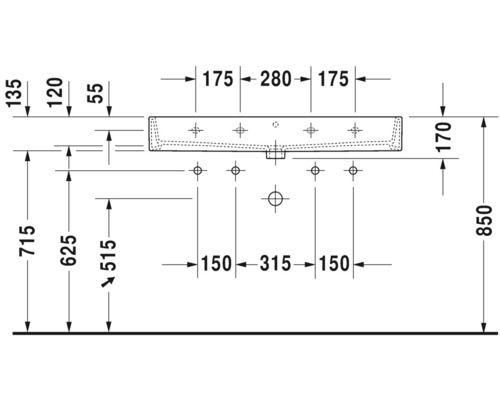 Schéma technique d''un lavabo avec dimensions