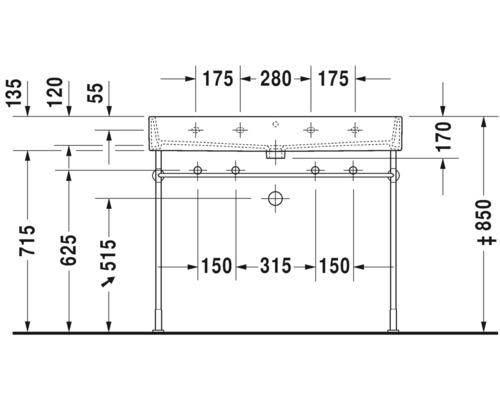 Schéma technique lavabo avec dimensions