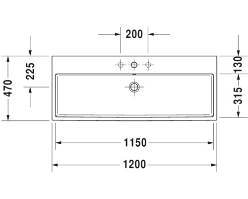 Schéma technique d''un lavabo avec indication des dimensions