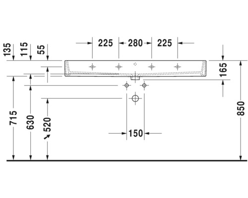 Schéma technique d''un lavabo avec dimensions