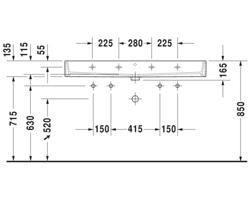 Dessin technique d''un lavabo avec indications de dimensions