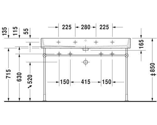 Schéma technique d''un lavabo avec dimensions