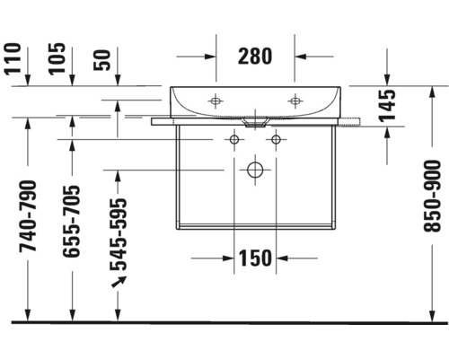 Dessin technique d''un meuble sous-lavabo avec indications de dimensions