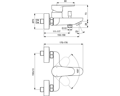 Dessin technique d''un robinet de lavabo avec dimensions