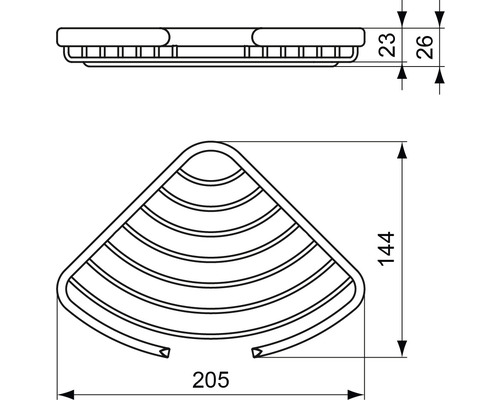 Schéma technique d''une étagère d''angle avec dimensions