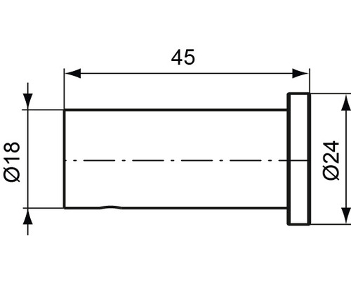 Dessin technique d''un boulon avec les dimensions suivantes: diamètre 18 millimètres, longueur 45 millimètres et diamètre de la tête 24 millimètres.