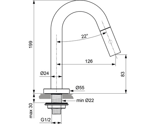 Dessin technique d''un robinet avec dimensions.