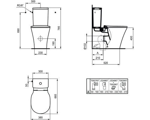 Technische Zeichnung eines WCs mit Maßen