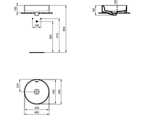 Dessin technique d''un lavabo avec dimensions
