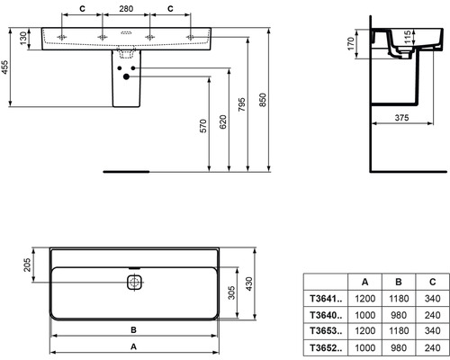 Dessin technique d''un lavabo avec dimensions