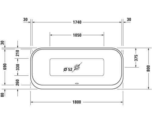 Schéma technique d''une baignoire avec indications de mesure