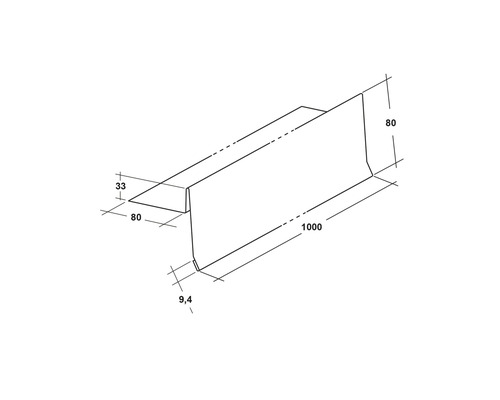 Dessin technique d''un profilé de bord de toit de 1000 millimètres de long