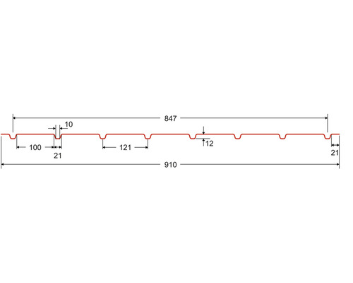 Technische Zeichnung eines Trapezblechs mit Maßangaben