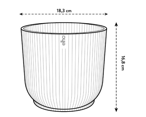 Illustration d''un pot de fleurs mesurant 18,3 cm de large et 16,8 cm de haut.