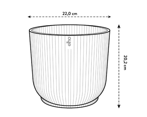 Illustration eines runden Pflanzgefässes mit den Massen 22,0 cm Durchmesser und 20,2 cm Höhe