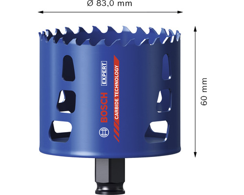 Embout de scie trépan d''un diamètre de 83 millimètres et d''une hauteur de 60 millimètres