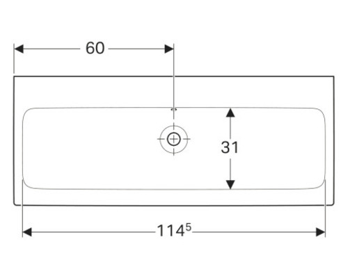 Technische Zeichnung eines Waschbeckens mit Maßangaben