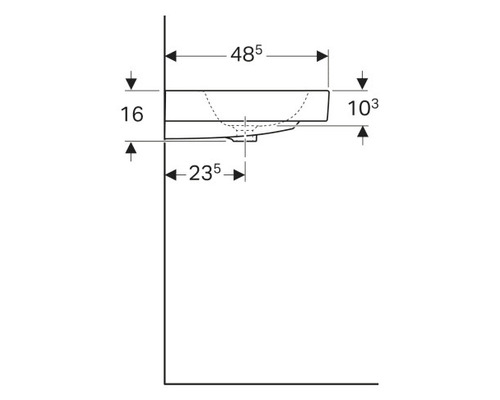 Zeichnung eines Waschbeckens mit Maßangaben
