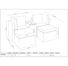 Dessin technique d''un ensemble de salon en deux parties avec dimensions