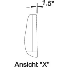 Technische Zeichnung Ansicht X mit einem Neigungswinkel von 1,5 Grad.