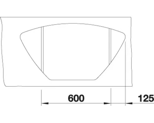 Dessin technique d'une découpe avec des dimensions de 600 et 125 millimètres.