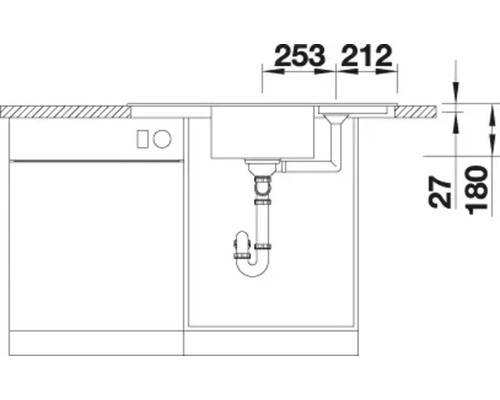 Dessin technique avec dimensions pour l installation d un évier au dessus d un lave vaisselle.