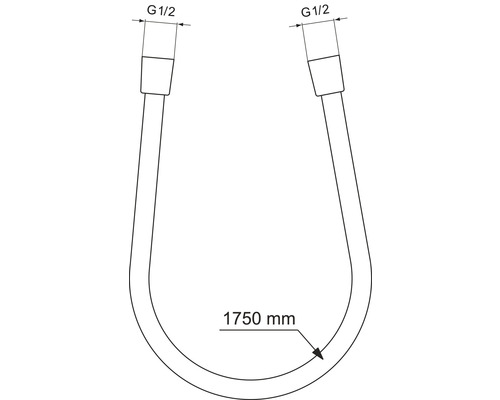 Tuyau flexible avec raccords G 1/2 et une longueur de 1750 mm.