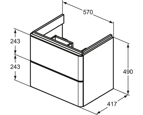 Technische Zeichnung eines Waschtischunterschranks mit Maßangaben