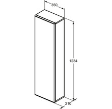 Technische Zeichnung eines Badschranks mit den Maßen 350 x 210 x 1234 Millimeter.