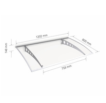 Marquise avec dimensions 1202 mm, 800 mm, 758 mm et 148 mm