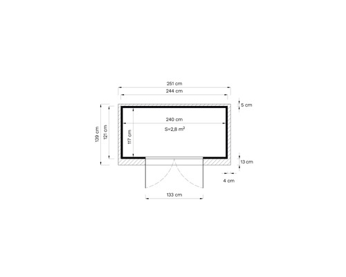 Plan avec dimensions 251 sur 139 centimètres