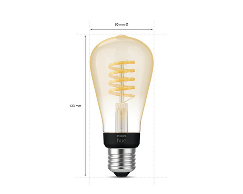 Lampe Philips Hue avec des dimensions de 133 mm de hauteur et 60 mm de diamètre