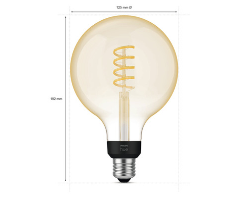 Philips Hue Logo Filamentlampe mit E27-Fassung, 125 mm Durchmesser und 192 mm Höhe