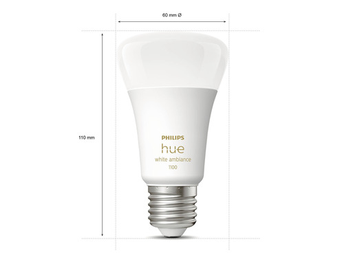 Lampe Philips Hue White Ambiance 1100, 110 millimètres de haut et 60 millimètres de diamètre
