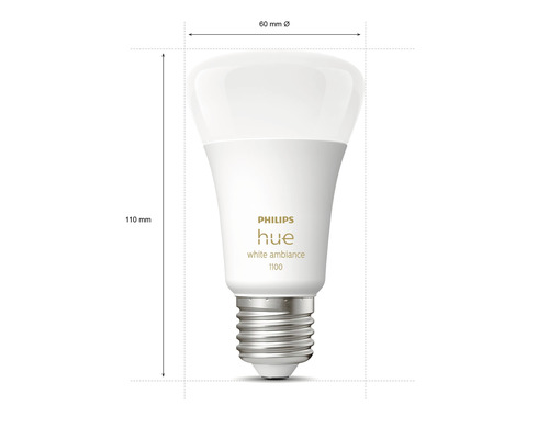 Lampe Philips Hue mesurant 110 mm de hauteur et 60 mm de diamètre